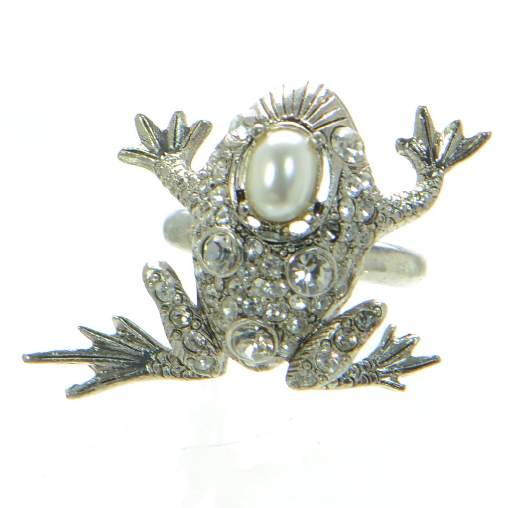 Oscar De La Renta Crystal Simulated Pearl Frog Ring 145$